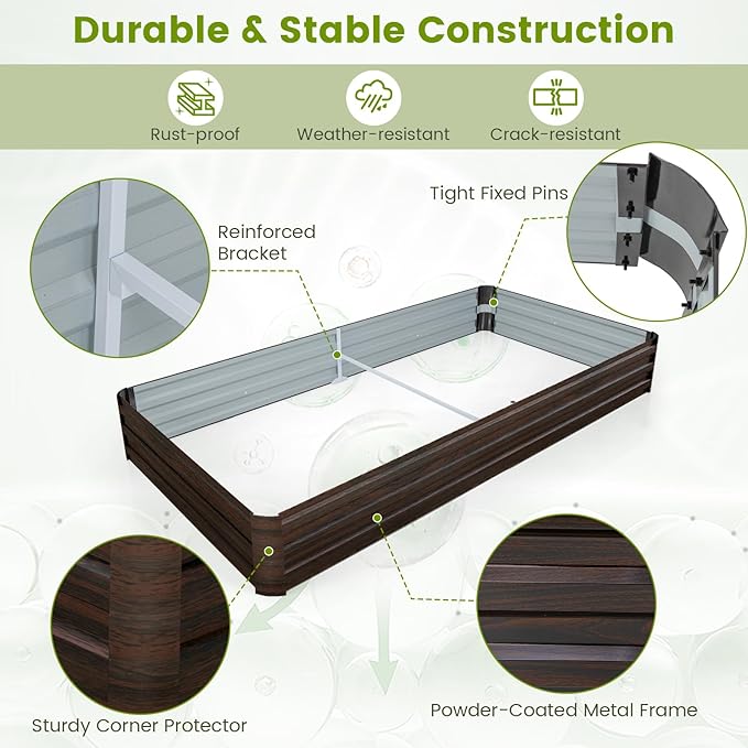 Giantex 8x4x1ft Metal Raised Garden Bed, Planter Box with Protective Edges, Gloves, Outdoor Raised Bed for Vegetables, Flowers, Fruit, Herb, Plant Garden Container for Lawn Backyard Patio