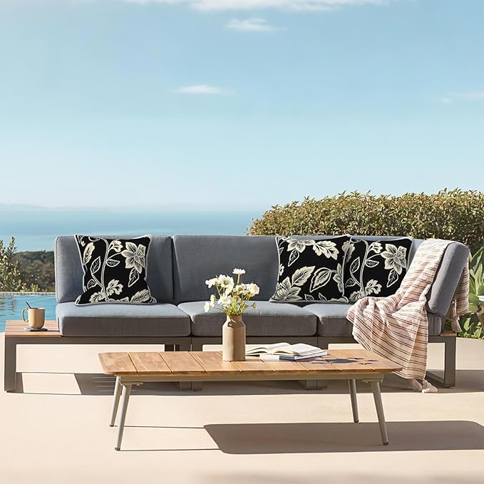 LVTXIII Set of 2 Patio Throw Pillows Waterproof 16"x16" Fade Resistant Outdoor Throw Pillow with Inserts,Decorative Garden Toss Pillow Cushions for Home Patio Sofa Use, Elegant Vines Black