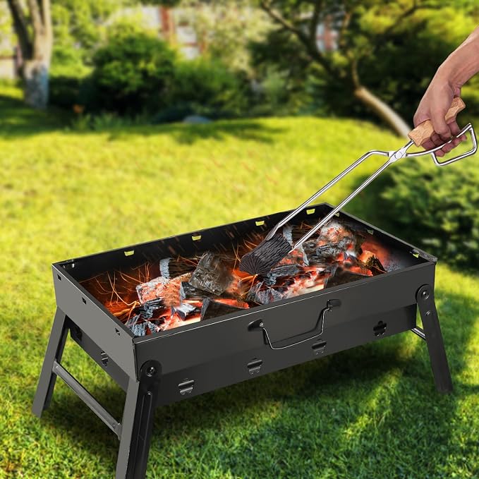 KOCASO Portable Charcoal Grill Foldable - Lightweight BBQ Smoker Grill for Camping, Tailgating, Picnics & Outdoor Grilling, Compact Design with Removable Ash Catcher