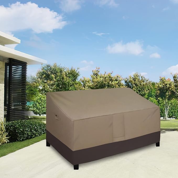 Easy-Going Waterproof Outdoor Loveseat Cover, Heavy Duty 2-Seater Patio Couch, Windproof Furniture With Air Vent (90Wx35Dx32H inch, Camel/Dark Brown)