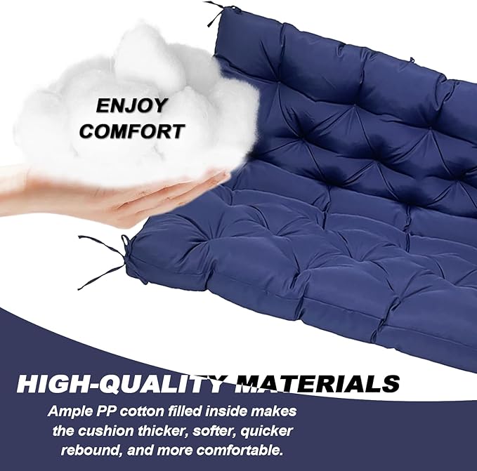 Porch Replacement Swing Cushions for Outdoor: 2-3 Seater Garden Waterproof Patio Bench Cushion with Ties - 4" Thick Swing Chair Cushion for Backyard Furniture Loveseat