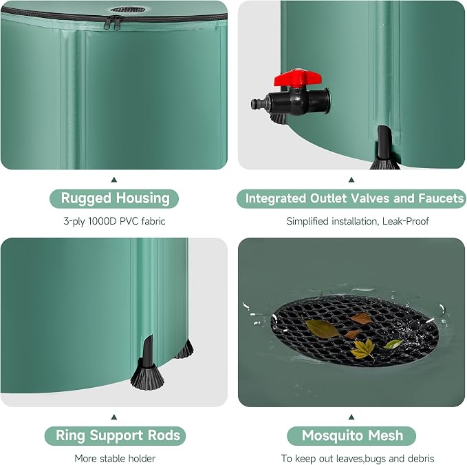 Collapsible Rain Barrel Water Storage Containers-105 Gallon Portable Rainwater Collect System Water Tank to Collect Rainwater from Gutter Downspout Water Catcher with Spigots,Filter＆Overflow Kits