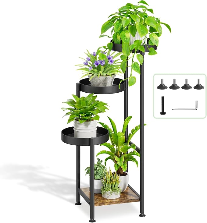 Oppro Plant Stand Indoor Outdoor Clearance, 4 Tier Tall Corner Metal Flower Pot Shelf Holder, Multiple Heavy Duty Plants Display Rack for Patio Orchid Office Porch Living Room Garden Balcony, Black