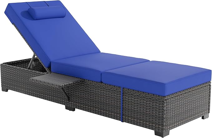 Garvee Outdoor Chaise Lounge Set of 2, 5-Position Adjustable Reclining PE Wicker Lounge Chairs with Cushions for Poolside, Garden, Patio, Backyard, Blue