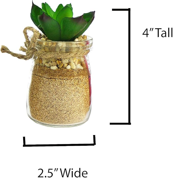 Admired by Nature 3pcs Succulents in Glass Jar W/Metal Basket Indoor Spring Summer Faux Plant décor, Wedding Centerpieces, Tabletop, Home Décor, Office Desk, Kitchen Table Décor, Green