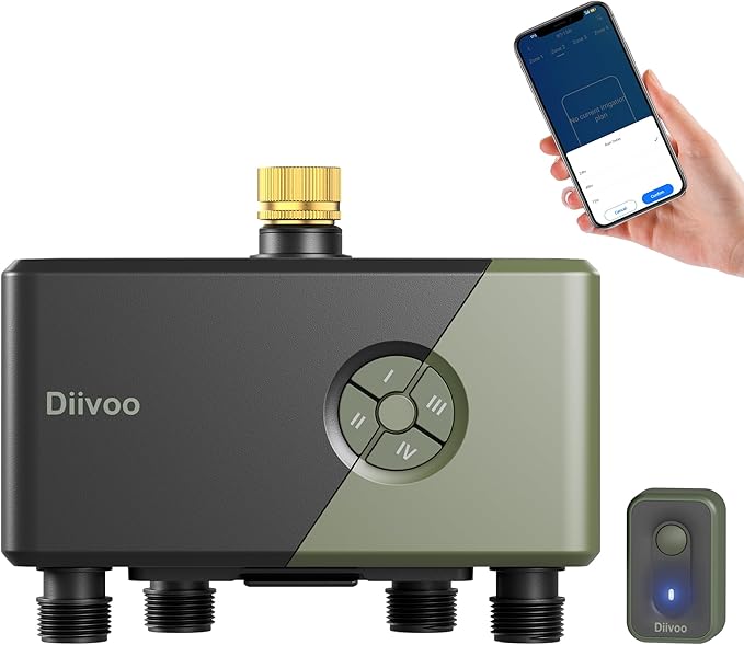 Diivoo WiFi Water Timer 4 Outlets, Smart Sprinkler/Hose/Tap Timer Compatible with Alexa & 24 Irrigation Plans & Rain Delay, Garden Watering Systems Controller with 2 Watering Modes for Lawn Yard