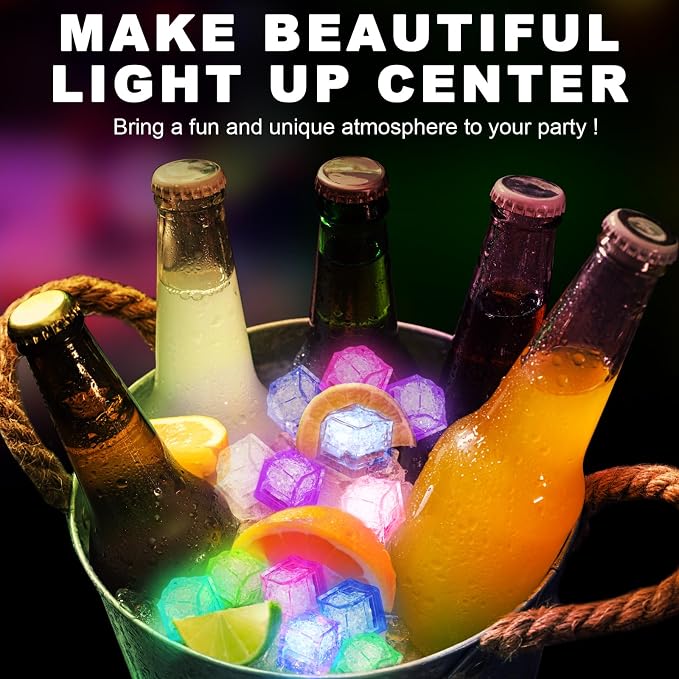 80 Pack Light Up Ice Cubes for Drinks, Liquid Activated LED Ice Cubes with 5 Straws, Reusable, Food-Grade Multi-Color Glowing Ice Cubes for Bars, Clubs, Wedding, Bath Decorations