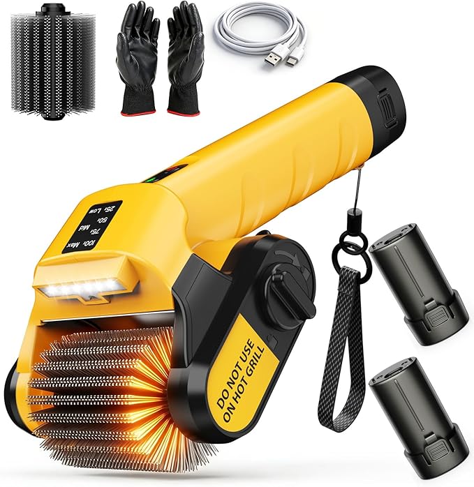 5000mAh 350 Mins Runtime Electric Rotary Grill Brush, 800RPM Powerful Outdoor Automatic Grill Cleaning Brush, 304 Stainless Steel No Bristle Shedding Cordless BBQ Cleaner