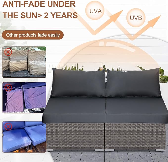 14 Piece Outdoor Patio Cushion Covers Replacement, Waterproof Outdoor Furniture Cushion Covers, Fit 7 Pcs 6 Seater Wicker Rattan Conversation Sofa Set,Dark Gray(Only Cover) 25.6x25.6in