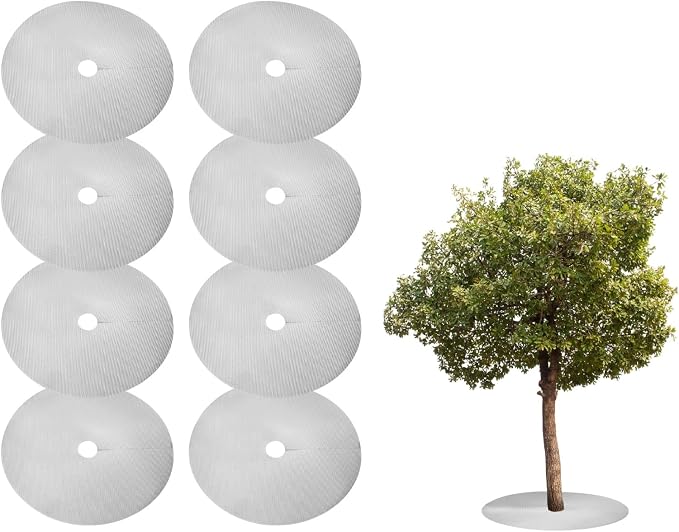 HARFINGTON 8pcs Tree Mulch Ring 20.5 Inch Non-Woven Round Tree Protector Weed Barrier Mat Plant Cover Rings for Weed Grass Control Root Protection, Silver
