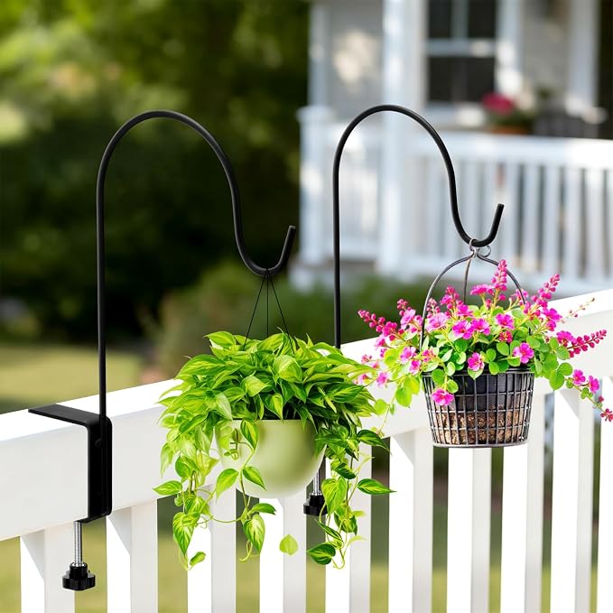 4 Pcs 11 Inch Deck Hook for Bird Feeder Deck Railing Plant Hanger with 3 Inch Strengthened Clamp Adjustable Outdoor Plant Holder for Hanging Bird Feeder Flower Pot Birdhouse