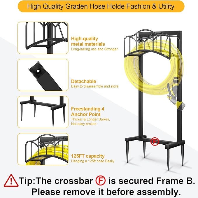 Garden Hose Holder -Upgraded Hose Holder Holds 100-feet Hose,Freestanding Heavy Duty Hose Hanger,Sturdy Hose Stand for Lawn & Yard,Black