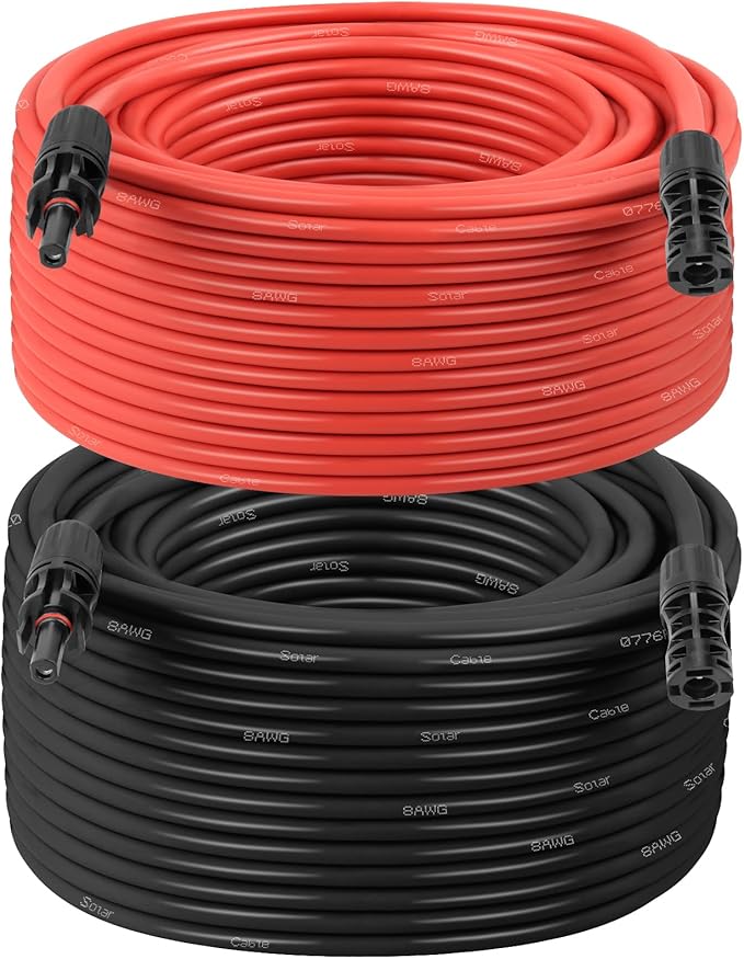 MOOKEERF Solar Panel Extension Cable - 8AWG 200FT Solar Wire with Female & Male Waterproof Connector PV Wire for RV, Photovoltaic Systems, Home, Boat, Solar Panels, Car(200feet Red + 200feet Black)
