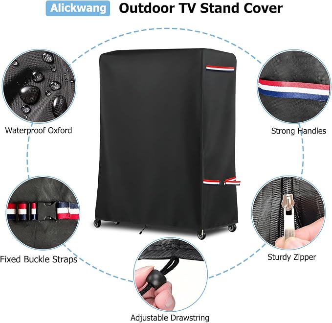 64 Inch Waterproof Outdoor TV Trolley Cover,Heavy Duty 600D Rolling TV Stand Cover with Zipper for 65-70 Inch TV,Patio TV Protector Covers for Portable TV Stand On Wheels,64"Lx15"Wx55"H