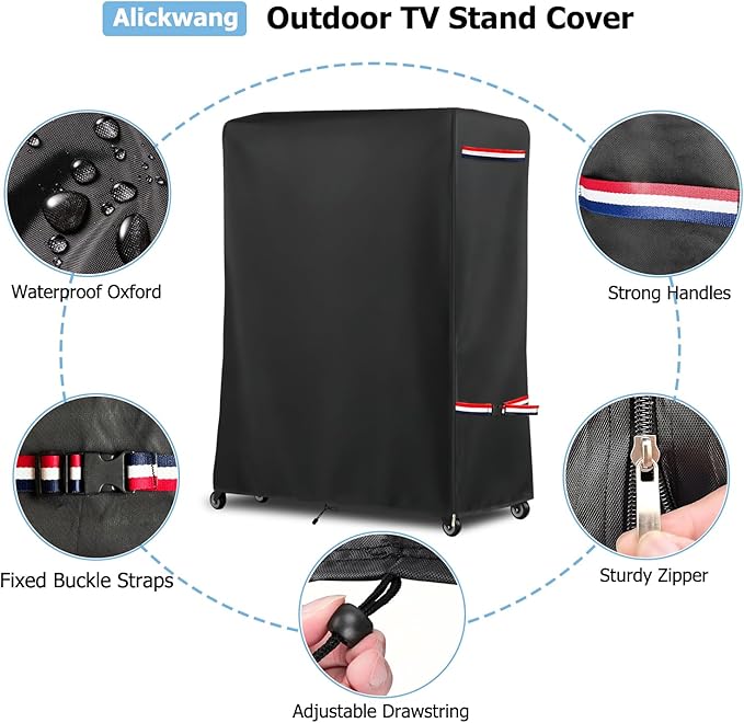 59 Inch Waterproof Outdoor TV Trolley Cover,Heavy Duty 600D Rolling TV Stand Cover with Zipper for 60-65 Inch TV,Patio TV Protector Covers for Portable TV Stand On Wheels,59"Lx15"Wx55"H