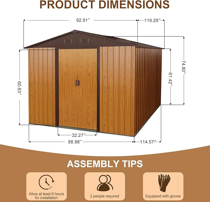 KEIKI 8x10 FT Outdoor Metal Storage Shed with Peaked Roof,Vents and Lockable Door for Garden Yard