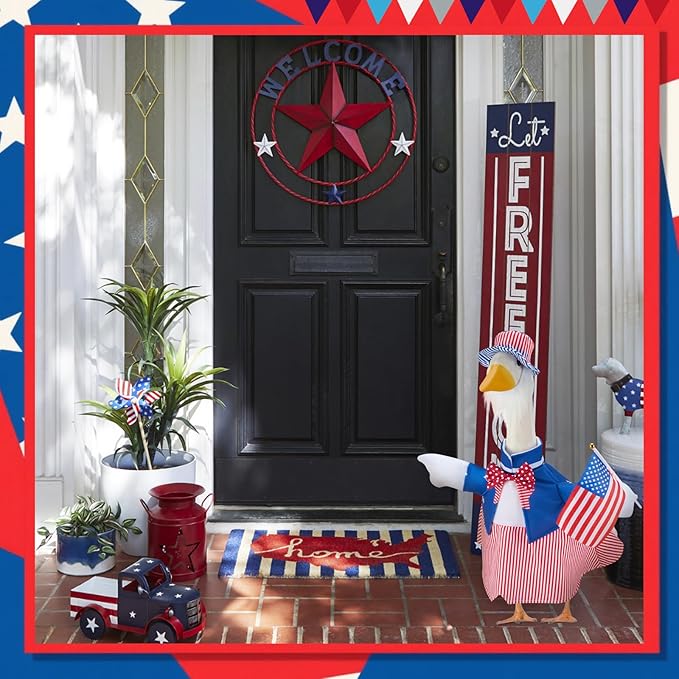 Patriotic Porch Goose Outfits for 23 Inch Lawn Statue, 4th of July Uncle Sam Costume for Plastic/Cement Statue, 250th Years Anniversary USA Sculpture Clothes for Garden Patio Party Decoration