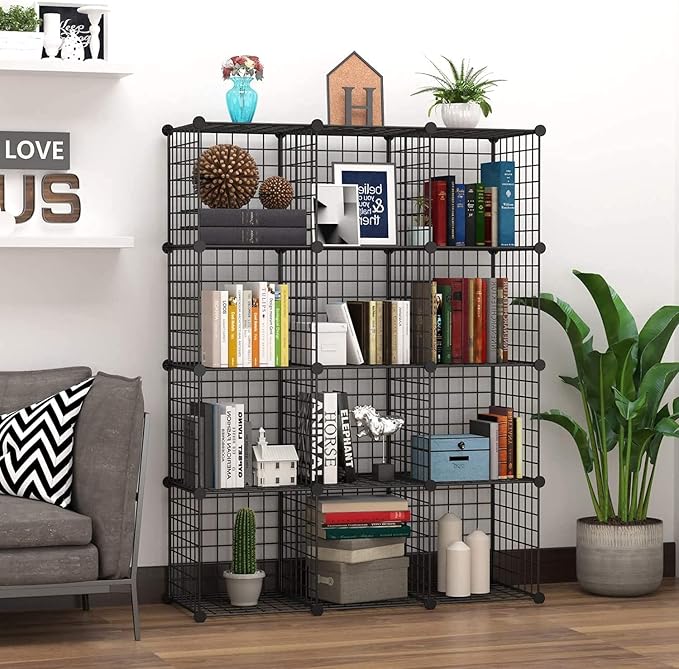 HUBSON Wire Cube Storage Organizer, Book/Toy/Craft/Potted Plants and petCloset Organizers and Storage Shelves?6-Cube Freely Combinable Metal Grids Storage Shelf,Black Plus Iron
