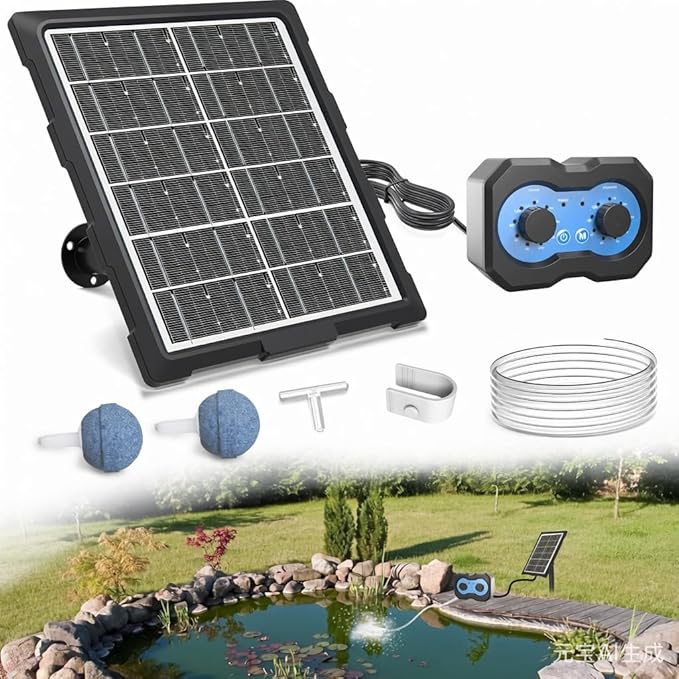 Lewisia 3W Solar Pond Aerator with Timer Control Air Pump Battery Aeration Kit Fish Tank Bubble Oxygenator