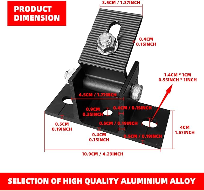 2 Pack Adjustable Solar Panel Tilt Mount Bracket Base, Tilt Angle 10-60 Flat Roof Mount Holder, RV Solar Panel Mounts Clamp