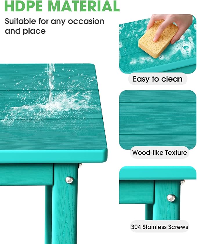 Outdoor Side Table, HDPE Small Outdoor Table, Adirondack Side Tables, Outside End Tables for Patio, Porch, Deck, Pool, Weather Resistant (Lake Blue)