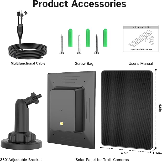 Trail Camera Solar Panel, Trail Camera Solar Panel with Built-in 5000mAh Large-Capacity Rechargeable Battery - Output 5V/6V, IP66 Waterproof Hunting Accessory Game Cameras Solar Charger