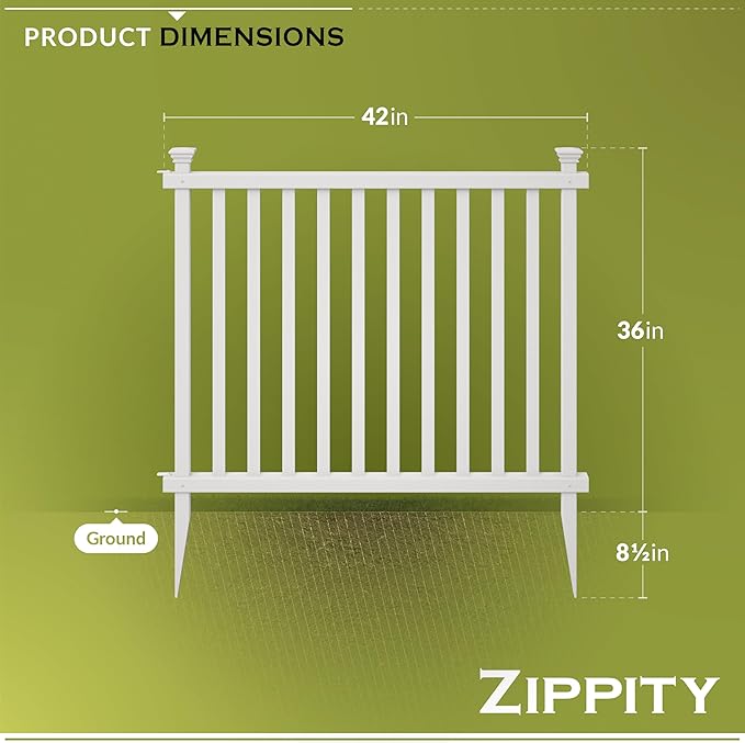 3ft H x 3.5ft W (2 Panels) No Dig Zippity Baskenridge Fence Panel Kit, Vinyl Section, White Vinyl Fence for Yard, Temporary Barrier for Backyard, White Picket Garden Border, DIY ZP19037