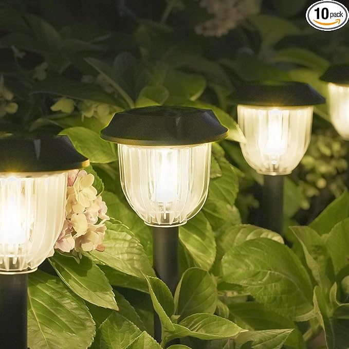 Bright 10 Pack Solar Pathway Lights Outdoor, Solar Powered Garden Lights Waterproof IP65, Auto On/Off LED Solar Lights for Landscape Path Lighting,Decor for Yard,Patio,Driveway,Lawn (Warm White)
