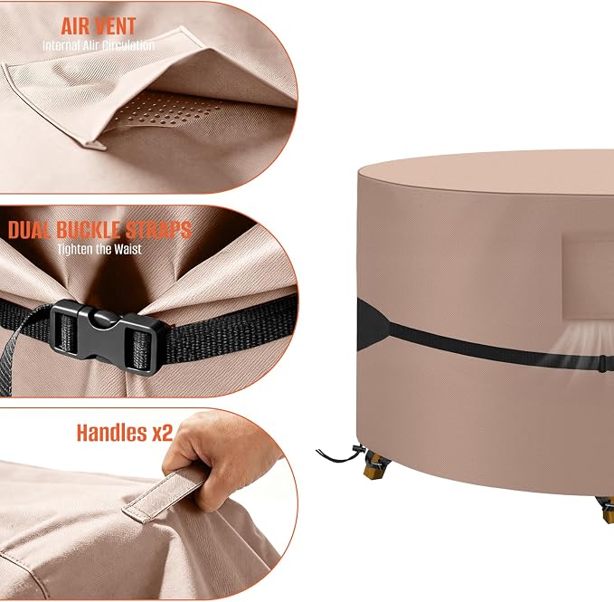 Kovshuiwe Round Patio Table Cover 84" DIAx28 H, 600D Waterproof, Khaki | 600D Tear Resistant for Outdoor Dining Table and Chairs 84 inch