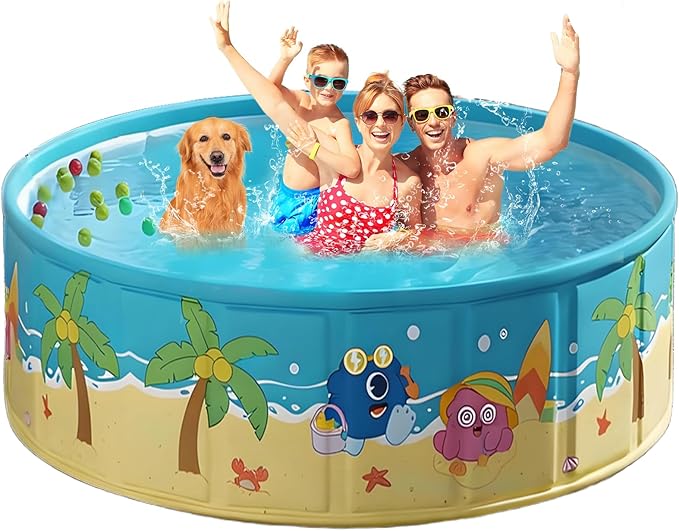 Foldable Swimming Pool for Kids 78.7"x17.7" Hard Plastic Portable Dog Pool Anti-Slip Collapsible Pets Bathtub Kiddie Pool Indoor Outdoor Backyard (JellieMons 79'')