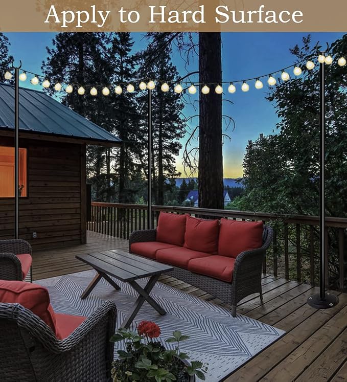 10ft String Light Poles for Outdoors, Outside Light Poles for Hard Ground Surface, Backyard, Patio, Outdoor Lighting, Matte Black, 1 Pack