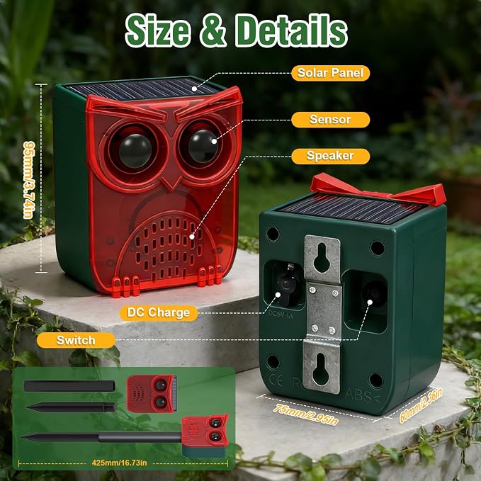 ChunHee Solar Motion Sensor Alarm Outdoor Dog Barking Alarm with 129dB Loud Alarm & PIR Motion Detection, IP65 Weatherproof Motion Activated for Deer, Coyote,Raccoons, Bears 2PCS