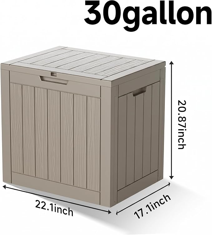NicBex 30 Gallon Deck Box, Waterproof Resin Outdoor Storage Box Lockable for Patio Furniture, Fade Resistant Patio Side Table & Organizer for Garden Tools, Pool Floats, Outdoor Cushions, Light Coffee