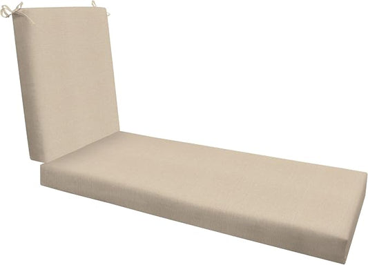 Honeycomb Outdoor Chaise Lounge Cushion for Patio Furniture, Water & Fade Resistant, Removable Cover, 23 x 75, Heritage Textured Solid Almond