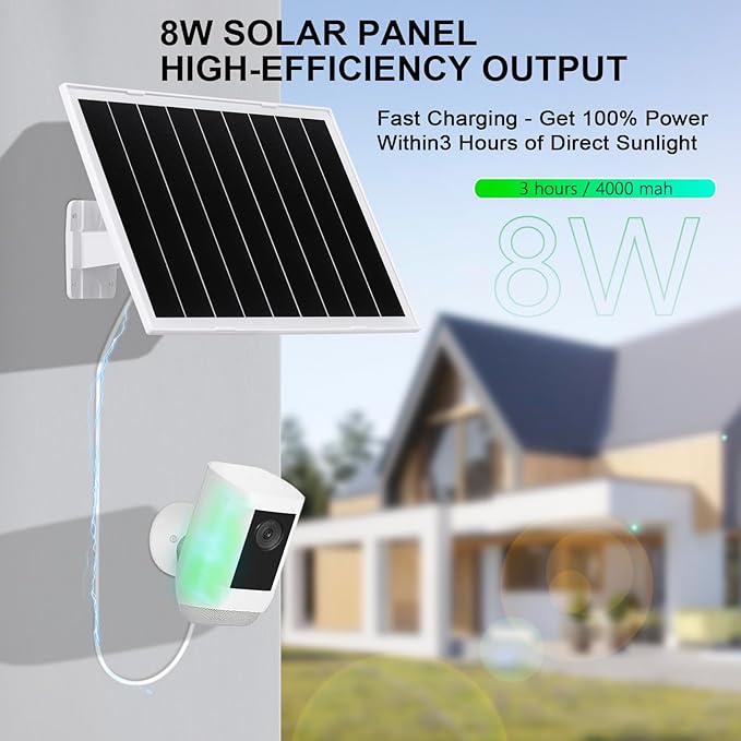 2 Pack Solar Panel for Security Camera, 8W Camera Solar Panel, Compatible for Wyze/Eufy/Ring Rechargeable Battery Camera, with USB-C/DC35135 & Micro-USB, 9.5ft Cable, Waterproof Design/360°Adjustable