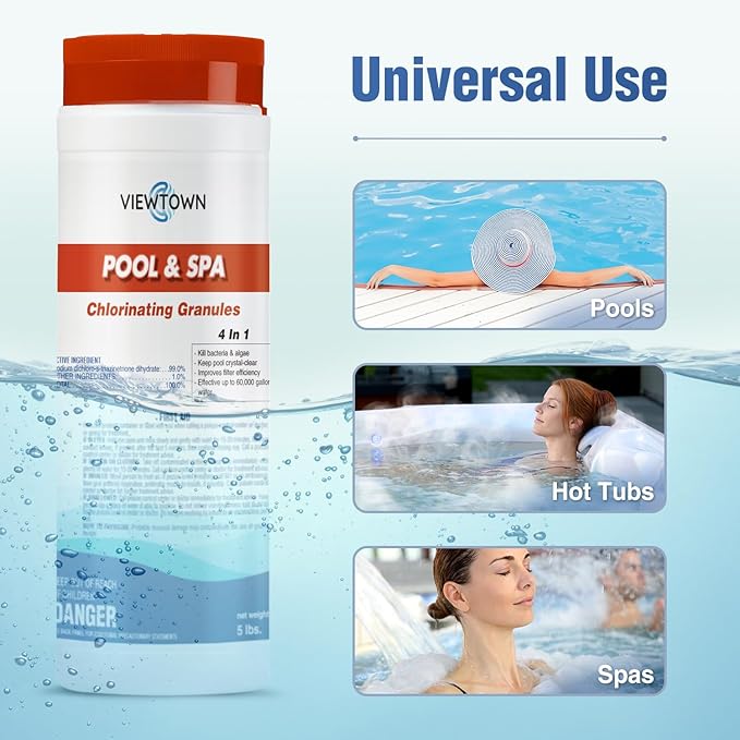 5Lbs Chlorinating Granules for Pools, Spas & Hot Tubs – Kills Bacteria & Algae, Fast-Dissolving Formula