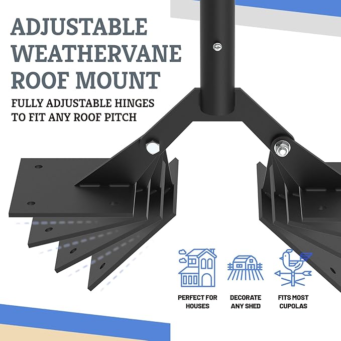 Adjustable Weathervane Roof Mount, 401AL Sturdy Mounting Bracket Fits Good Directions Standard Size Weathervane Pole Up to 3/4" Diameter