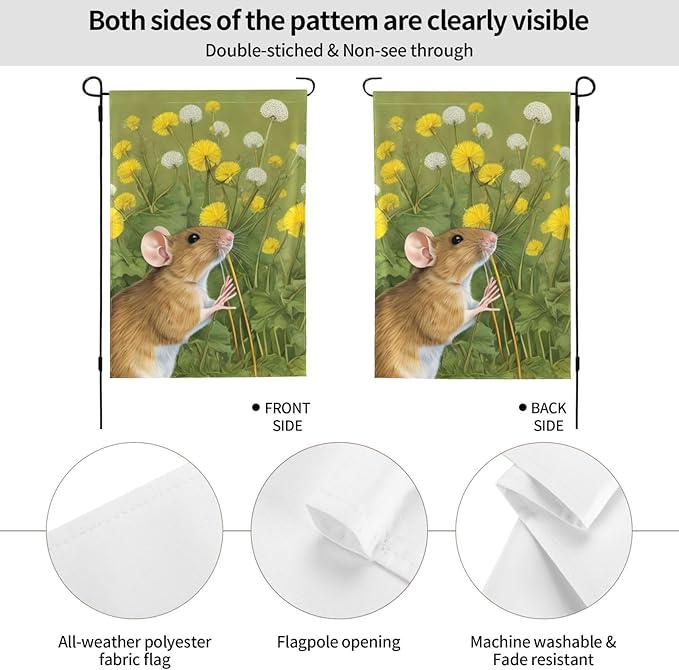 Delerain Cute Little Mouse Garden Flag, 28 x 40 Inch Double Sided Design Weather Resistant Indoor & Outdoor Decoration Small Banner for Home Yard Lawn Patio Office