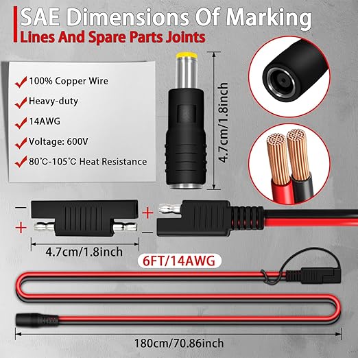COMeap 6FT 1.8M SAE to DC8mm Female Adapter for Jackery Solar Panel, with Polarity Reverse Adapter DC7909 to DC8020 Converter for Explorer Series/GZ Portable Power Station Solar Generator 14AWG