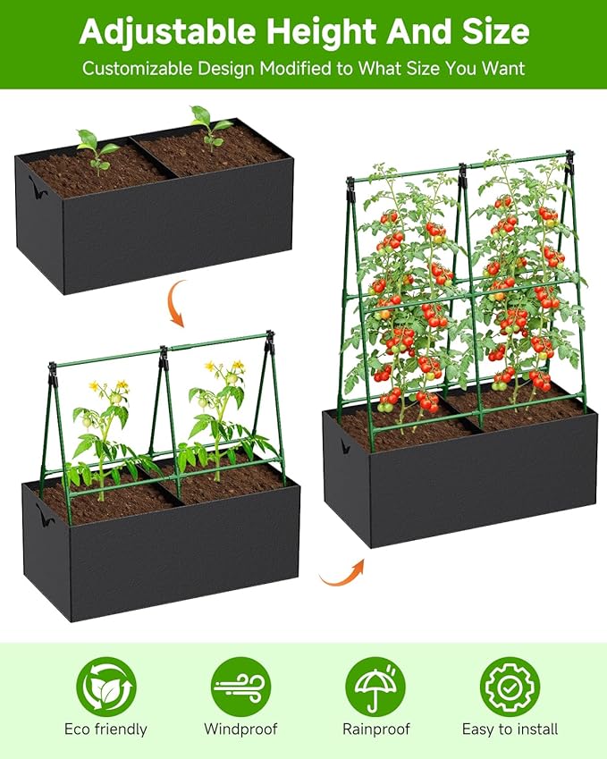 Cucumber Trellis with for Climbing Plants, A-Shape Garden Trellis with Grow Bags, Metal Plant Trellis with Garden Netting for Vegetables Flowers Fruits (A-Shape)