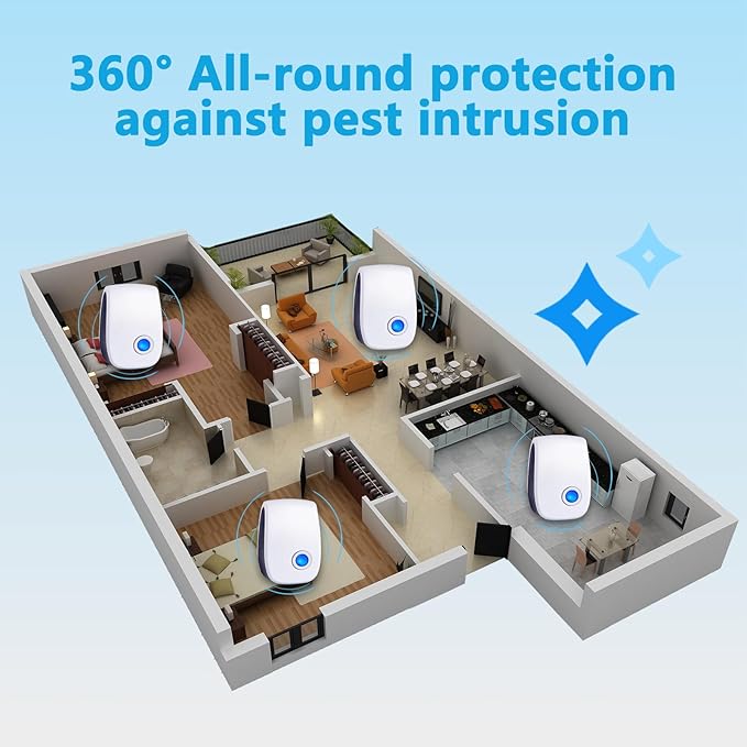 Ultrasonic Insect & Pest Repeller, Ultrasonic Mice Repellent for Insect, Roaches, Spiders, Ants, Bugs, Mosquitoes, Pest Control for House Garage RV Hotel, 12 Pack