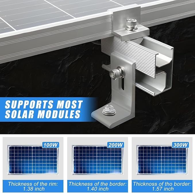 10 Pcs Solar Panel Mounting Brackets Kit for 1-4 Pieces Adjustable Aluminum Alloy Mounting Stand Support Photovoltaic Flat Pitched Roof Bracket for Slate, Tile, Cement, Wooden, Tin Roof