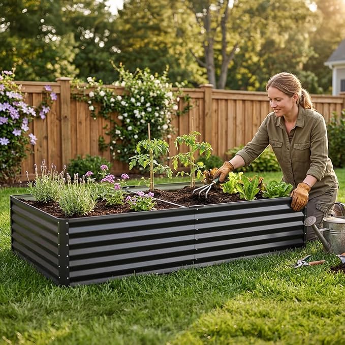 COMHOMA Galvanized Raised Garden Bed,8x4x2ft Large Metal Planter Box for Outdoor Vegetables,Corrugated Steel Herbed Plants Container,Extra Deep Gardeners Kits with Open Bottom