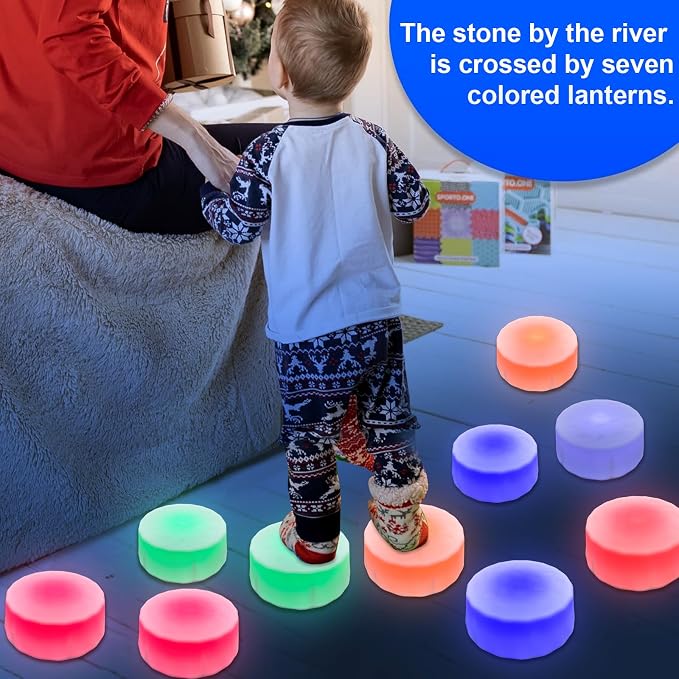 Onyoloy Kids Light Up Stepping Stones - 6 Non-Slip Stepping Stones, Each with 7 LED Light Colors, Indoor Obstacle Training Balance Stepping Stone Toys for Kids Ages 3 and Up.
