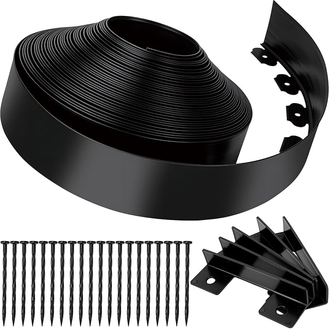Landscape Edging, 4" x 100' Garden Edging, Black Edging for Landscaping with 90 Pcs Anchoring Spikes for Garden Flower Beds Yard Lawn
