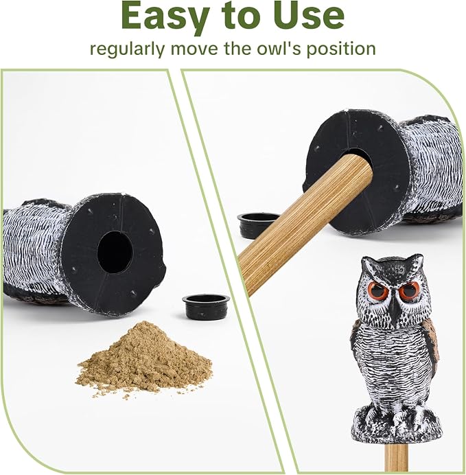 OFFO Fake Owl, Owl Statue for Garden and Yard Decoration, Weatherproof Plastic Rotating Head Outdoor Owl Decor for Porch Pool Patio Yard, 8-Inch Height, Round Ear Owl