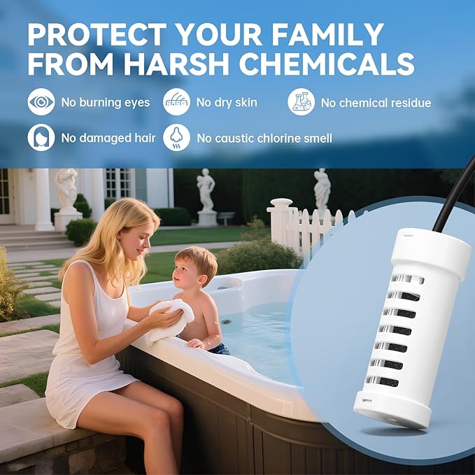 Salt Chlorine Generator, Briidea Chlorine Generator with USA Titanium Salt Cell, Designed for Hot Tubs & Swim Spas, Up to 2000 Gallons, Chemical-Free