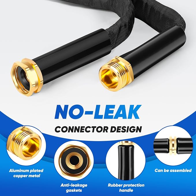 CXEZSIK Garden Hose 100ft Lightweight, Non-Expanding, Leak-Proof Metal Connector, No-Knot No-Tangle, Easy to Store and Carry, Wear-Resistant, 3/4GHT Flexible Water Hose for Yard, Outdoor (Black)