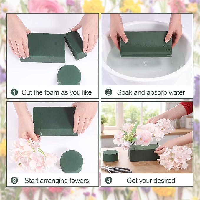 Pangda 12 Pcs Floral Foam Blocks and Round Block, Green Wet Dry Flower Foam for Fresh Artificial Flower Arrangement, Florist Supplies for Diys Arts Crafts Weddings Home Garden Decoration