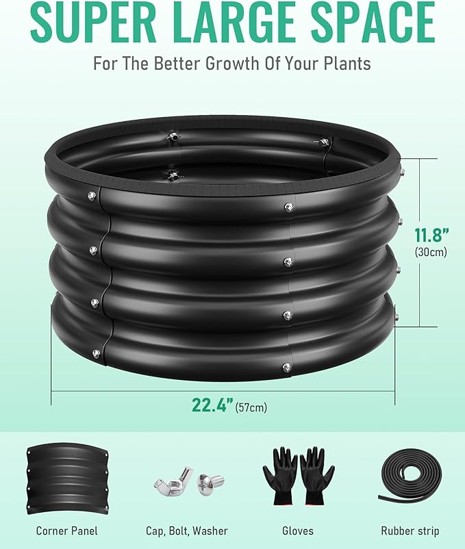 ZXZYHFTY Raised Garden Bed, 0.6 mm Galvanized Steel Round Planter Box with Open Bottom, Black, 2 x 2 x 1 FT, 2 Pack
